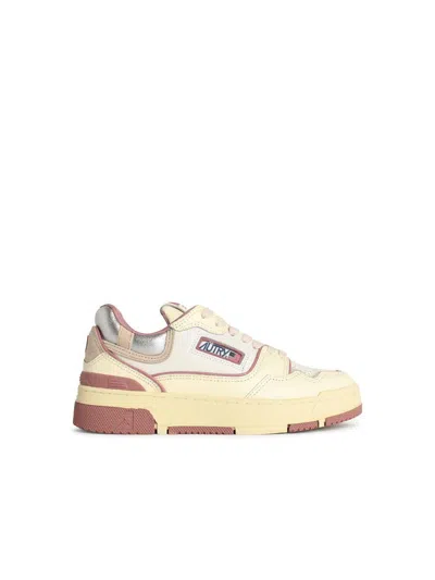 AUTRY AUTRY 'CLC LOW' LEATHER 'WHISPER WHITE ASH ROSE' AND SILVER SNEAKERS
