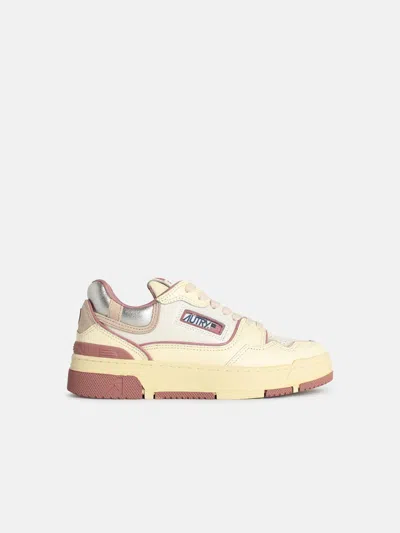 Autry 'clc Low' Leather 'whisper White Ash Rose' And Silver Sneakers In Pink