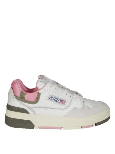 Autry Clc Low Low-top Sneaker With Olive Green And Pink Accents In Multi