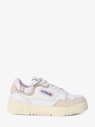 Autry Clc Low Sneakers In White Suede And Leather