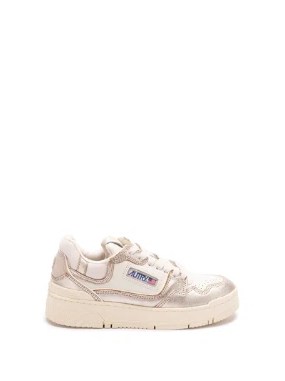 Autry Platinum Leather And Suede Low Top Sneakers In White