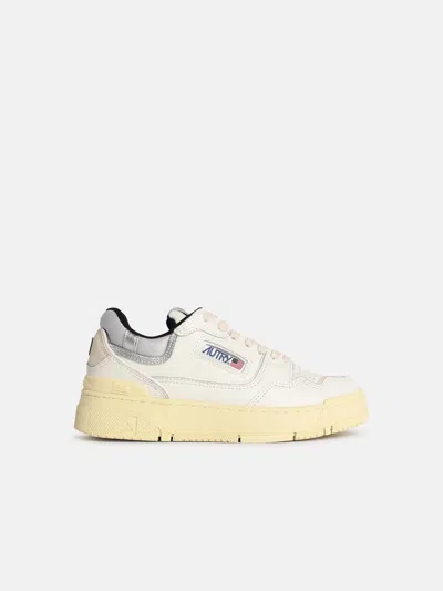 Autry 'clc Low' White Leather And Silver Suede Sneakers