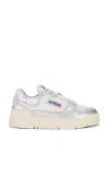 Autry Silver And White Low Top Sneakers With Logo Patch In Metallic Leather Woman In White
