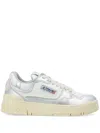 Autry Silver And White Low Top Sneakers With Logo Patch In Metallic Leather Woman In Silver