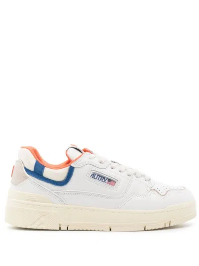 Autry Clc Sneakers In White, Blue And Orange Leather
