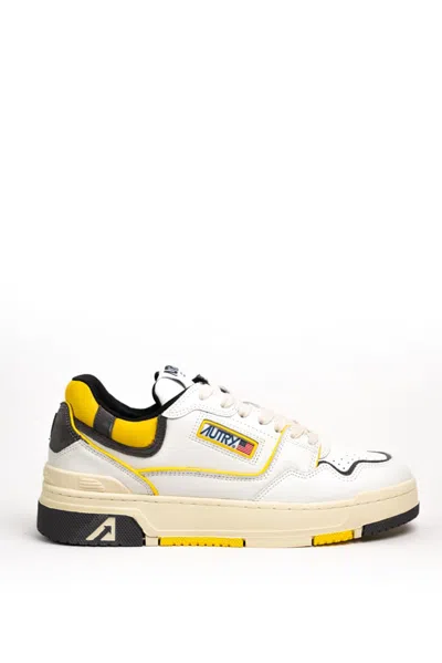 AUTRY CLC SNEAKERS IN WHITE/GREY/YELLOW LEATHER AND SUEDE