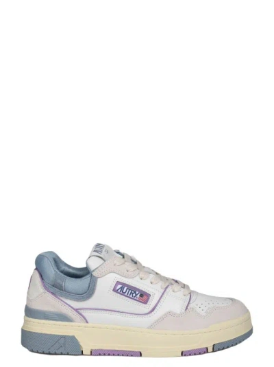 Autry Ladies Blue Low Top Leather Trainer Sneakers In White