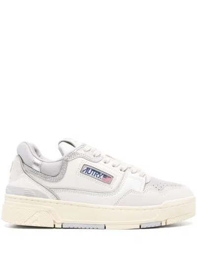 Autry Clc Sneakers In White And Grey Leather