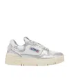 Autry Silver And White Low Top Sneakers With Logo Patch In Metallic Leather Woman In White