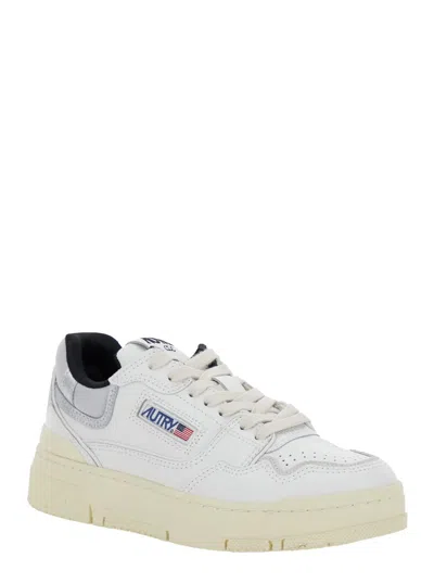Autry Clc White Low Top Sneakers With Logo Patch In Leather Woman In Multi
