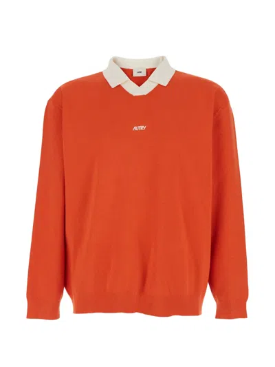 Autry Collared Knitted Sweater In Orange