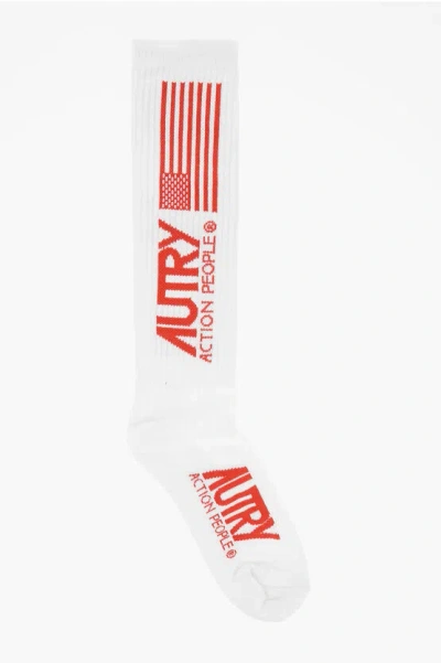 Autry Cotton Blend Long Socks With Contrasting Details In Red