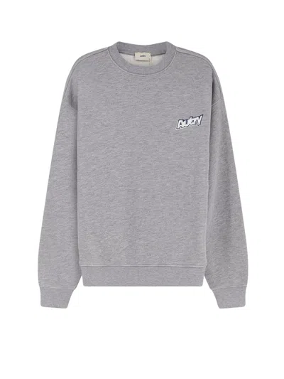 Autry Grey Central Logo Cotton Crewneck Sweatshirt In Gray