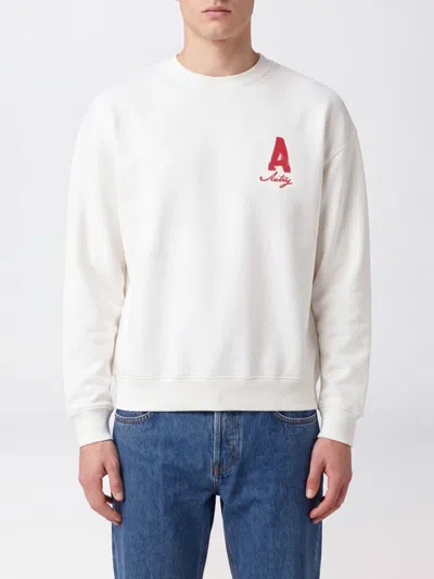 Autry Cotton Crewneck Jumper With Contrast Logo And Dropped Shoulders In White