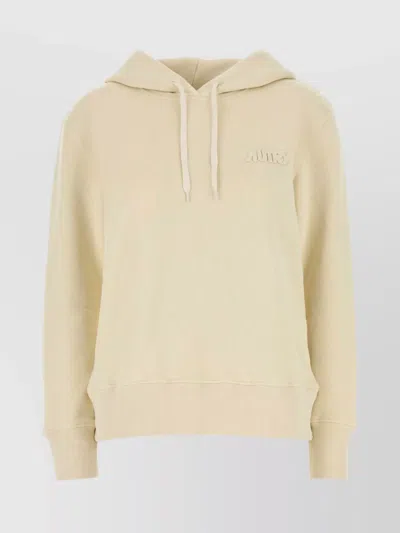 Autry Cotton Hooded Drawstring Sweatshirt In Neutral