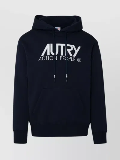 Autry Cotton Hooded Sweatshirt Pouch Pocket In Black