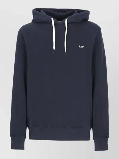 Autry Hooded Sweatshirt With Logo And Ribbed Finishing In Blue