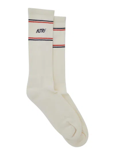 AUTRY WHITE SOCKS WITH LOGO LETTERING ON THE SIDE AND FOX PATCH IN COTTON MAN