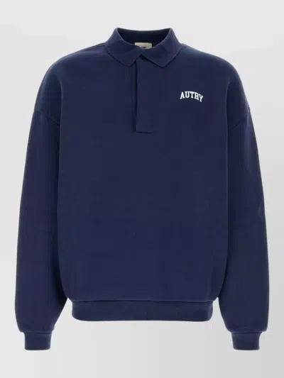 Autry Cotton Polo Shirt Long Sleeves Collar In Blue