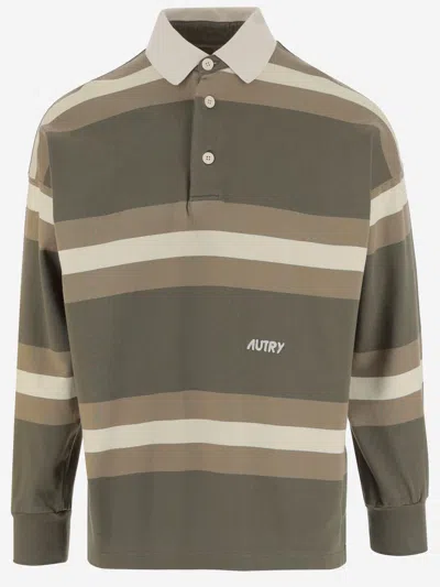 AUTRY COTTON POLO SHIRT WITH STRIPED PATTERN AND LOGO