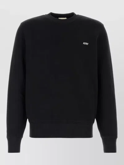 Autry Cotton Sweatshirt Cuffs And Ribbed Hem In Black