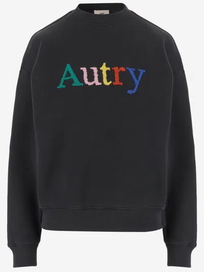 Autry Cotton Sweatshirt With Embroidered Logo In Black