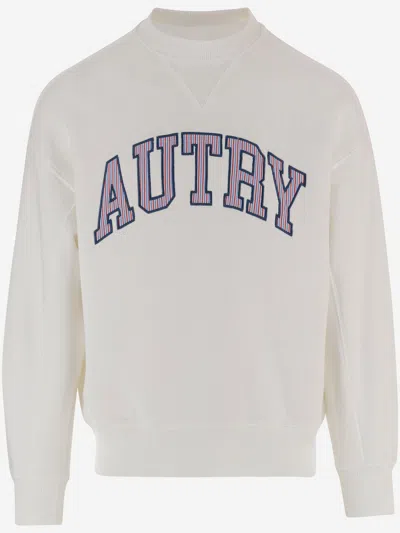 Autry Unisex Cotton Crew Neck Sweatshirt With Logo In White