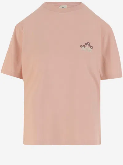 Autry Cotton T-shirt With Logo In Pink