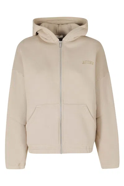 Autry Cotton Zip-up Hoodie In Beige