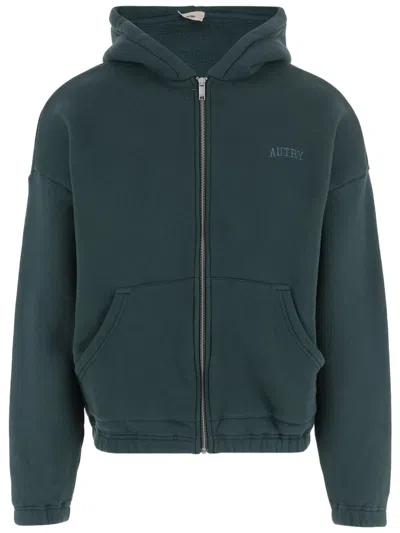 Autry Cotton Zip-up Hoodie With Embroidered Logo Detail In Green