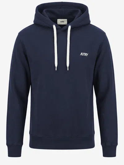 Autry Cotton-blend Hooded Sweatshirt In Blue
