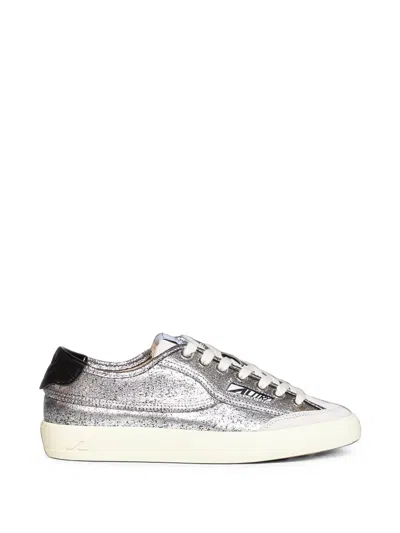 Autry Cracked Laminated Leather Sneakers In Silver