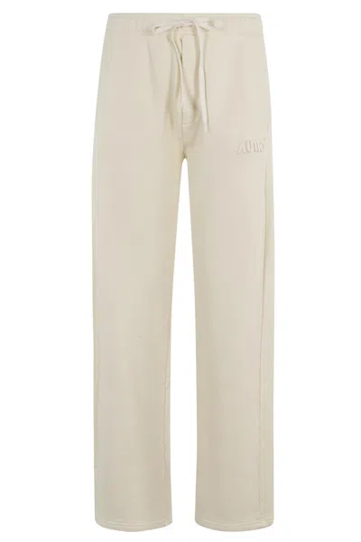 Autry Cream Cotton Jogger Pants With Embroidered Logo In Neutrals