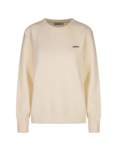 Autry Cream Sweatshirt With Label Logo In White