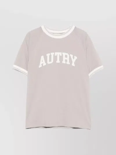 Autry Crew Neck Logo-print T-shirt With Stripe Trim In Grey