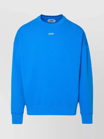 Autry Crew Neck Sweater With Ribbed Cuffs And Hem In Blue