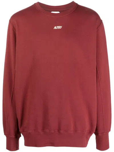 Autry Crewneck Cotton Sweatshirt With Front Printed Logo In Bordeaux
