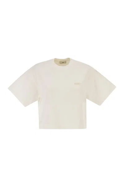Autry Cropped Cotton T-shirt With Tone-on-tone Logo In White