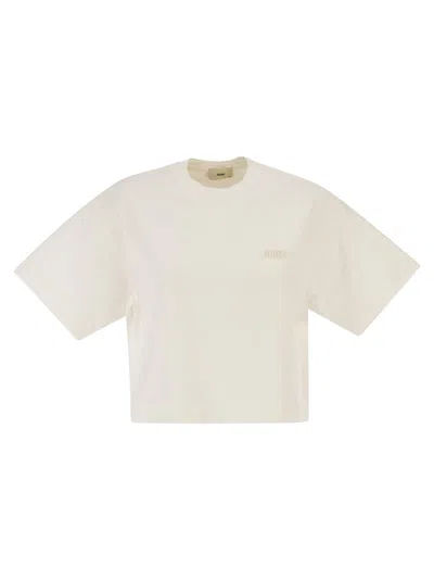 Autry Cropped Cotton T Shirt With Tone On Tone Logo In Neutral