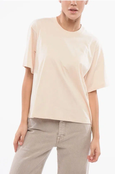 Autry Cropped Crew-neck T-shirt With Embossed Logo In Pink