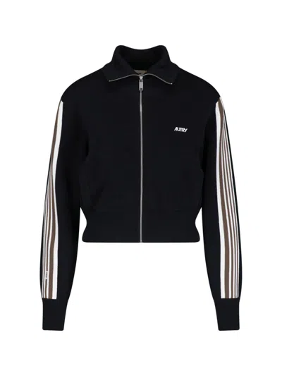 Autry Cropped Zip-up Track Jacket In Black