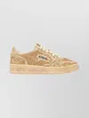 Autry Medalist Low Sneakers In Bronze Suede With Crystal Micro Rhinestones In Neutral