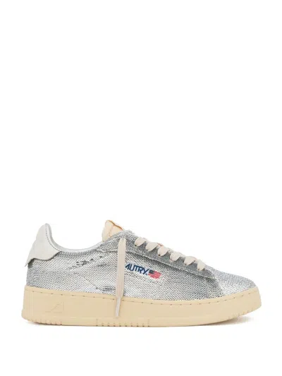 AUTRY DALLAS LOW SPARKLING SNEAKERS IN SILVER AND WHITE SEQUINS