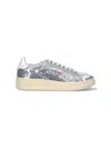 Autry Dallas Low Sparkling Sneakers In Silver And White Sequins Shoes In Multi