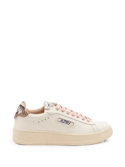 Autry Dallas Low Lace Up Sneakers Snakeskin Detail In White