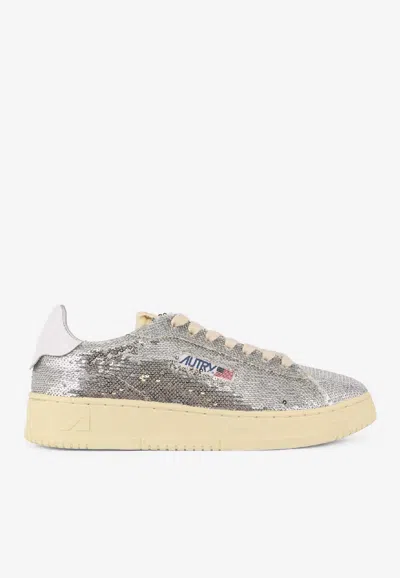 Autry Dallas Sequined Low-top Sneakers In Gray