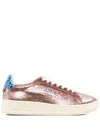 Autry Metallic Rose Gold Sneakers With Textured Scale Pattern In Pink
