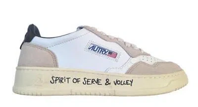 Pre-owned Autry Damen-ledersneaker Medalist Volley Aulm Vy02 Weiss Beige Schwarz In Weiss Schwarz Beige