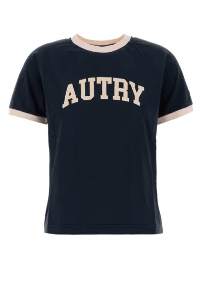 Autry Dark Blue Cotton T-shirt In Black