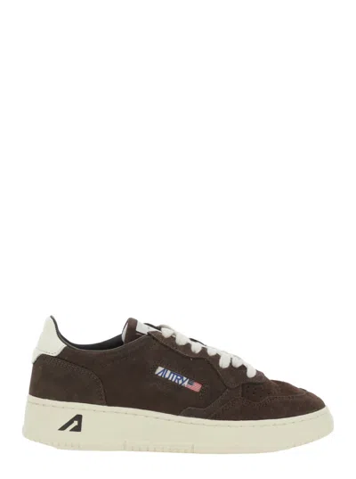 Autry Medalist Low Sneakers In Mocha Suede And Off White In Brown